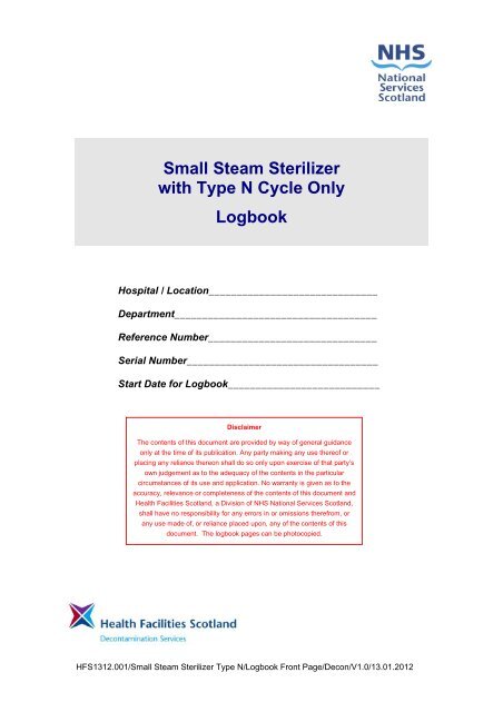 Small Steam Sterilizer Type N Cycle Logbook V1 - Health Facilities ...