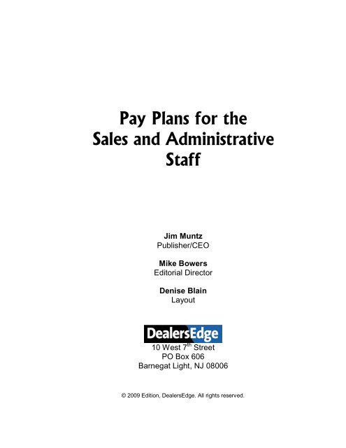 Pay Plans for the Sales and Administrative Staff - DealersEdge
