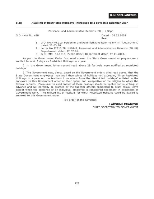 721 8.38 Availing of Restricted Holidays increased to 3 ... - Tnrd.gov.in