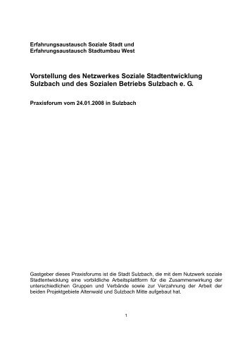 Vorstellung des Netzwerkes Soziale Stadtentwicklung Sulzbach und ...