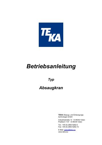 Bedienungsanleitung - TEKA GmbH