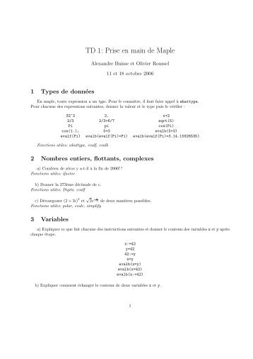 TD 1: Prise en main de Maple