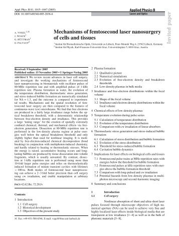 Invited p aper Mechanisms of femtosecond laser nanosurgery of ...