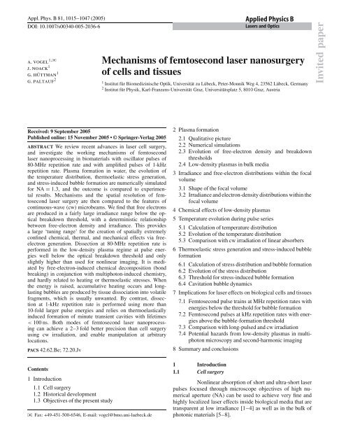 Invited p aper Mechanisms of femtosecond laser nanosurgery of ...