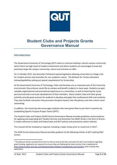 SCAP Grants Governance Manual - QUT