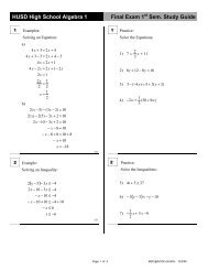 HUSD High School Algebra 1 Final Exam 1st Sem. Study Guide ( )