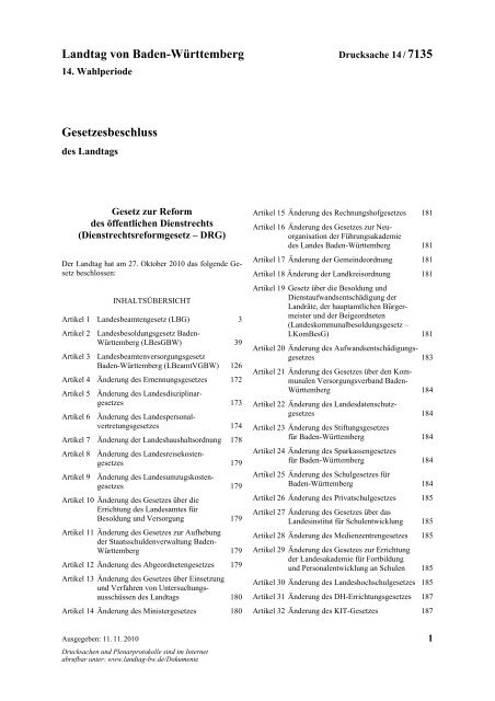 Landtag von Baden-Württemberg Gesetzesbeschluss