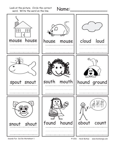 Ou-Ow Sounds Fun Worksheets - Heidi Songs