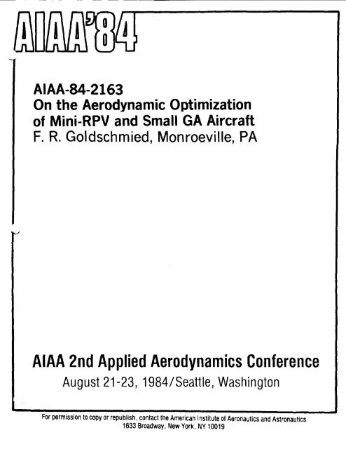 On the aerodynamic optimization of mini-RPV ... - CAFE Foundation