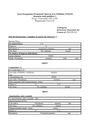 Denuncia occupazione suolo pubblico - Comune di Pioltello