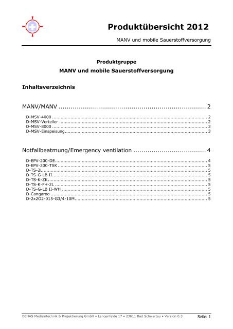 MANV Sauerstoffversorgung - DEHAS Medizintechnik ...