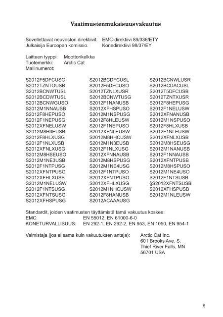 Lataa pdf-tiedosto - Arctic Cat