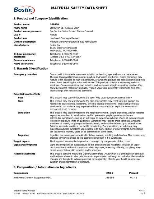 bh ultra set single step msds