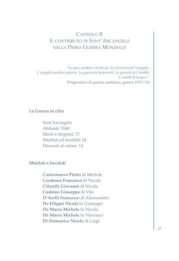 Il contributo di Sant'Arcangelo nella Prima Guerra Mondiale