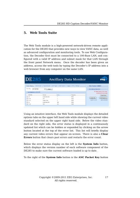 EEG DE285 HD Caption Decoder/VANC Monitor - EEG Enterprises