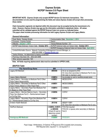 Express Scripts, Inc. NCPDP Version D.0 Payer Sheet Medicaid