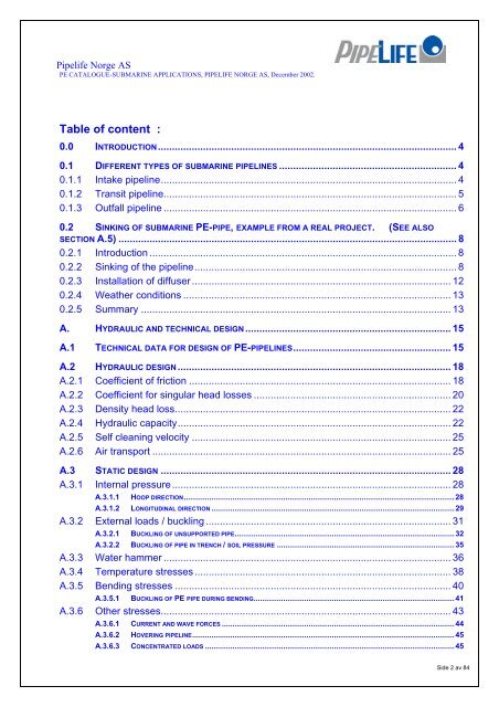 PE Pipe Technical Catalogue (PDF) - Pipelife Norge AS