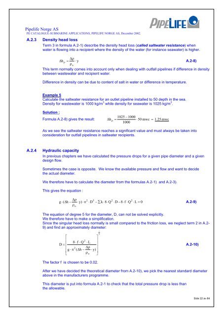 PE Pipe Technical Catalogue (PDF) - Pipelife Norge AS
