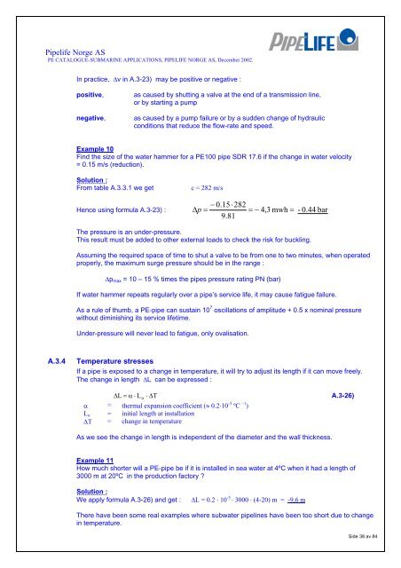 PE Pipe Technical Catalogue (PDF) - Pipelife Norge AS