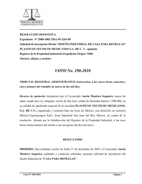 Resolución TRA - Tribunal Registral Administrativo de Costa Rica