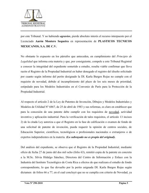 Resolución TRA - Tribunal Registral Administrativo de Costa Rica