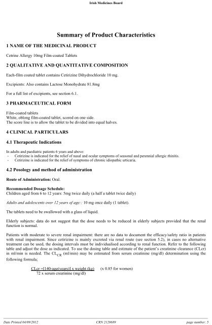 Summary of Product Characteristics - Rowex Ltd