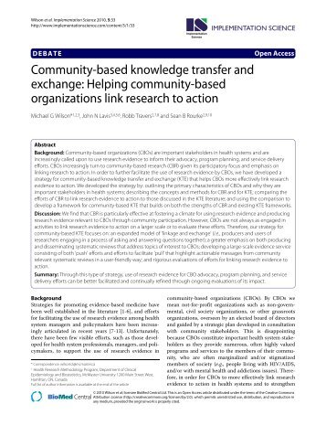 Community-based knowledge transfer and exchange - BioMed Central