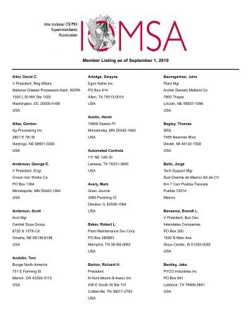 Member Listing as of September 1, 2010 - International Oil Mill ...