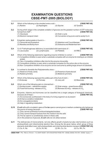 CBSE-PMT Examination Question-Biology (English ... - Career Point