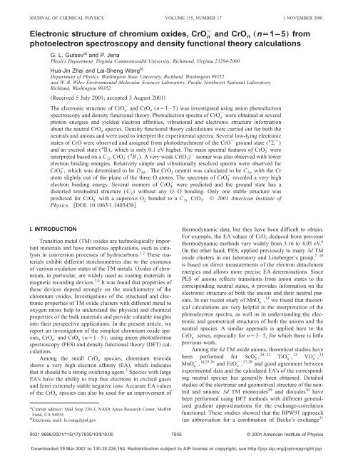 Electronic structure of chromium oxides, CrOn - Washington State ...