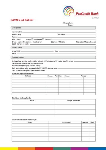 zahtev za poljoprivredni kredit - ProCredit Bank