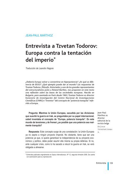 Entrevista a Tzvetan Todorov: Europa contra la tentaciÃ³n ... - Fuhem