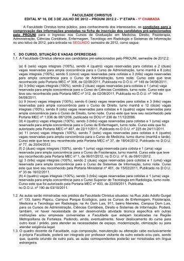 edital nº 16, de 3 de julho de 2012 – prouni 2012.2 - 1ª etapa
