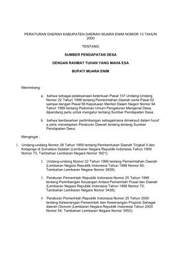 peraturan daerah kabupaten daerah muara enim nomor 13 tahun ...