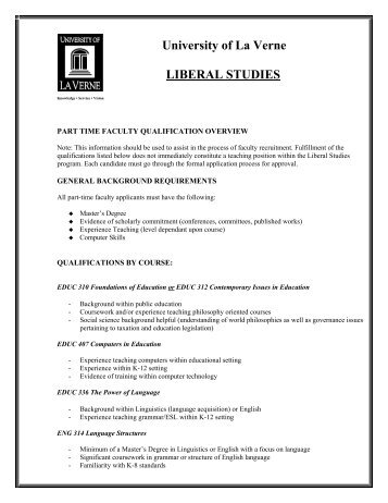 Faculty Qualifications - Sites at La Verne - University of La Verne
