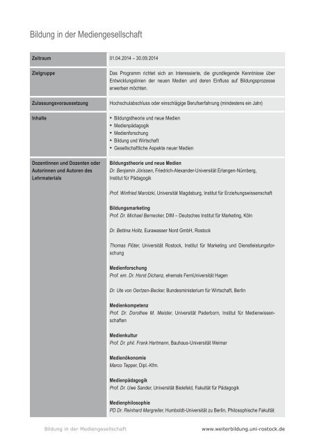 Bildung in der Mediengesellschaft - Wissenschaftliche Weiterbildung