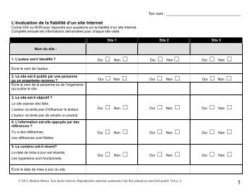 Grille d'Ã©valuation de la fiabilitÃ© d'un site Internet