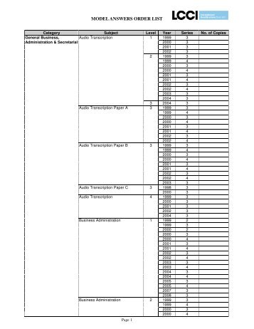 model answers order list - Home - LCCI International Qualifications