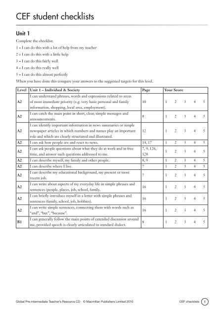 CEF student checklists - Global