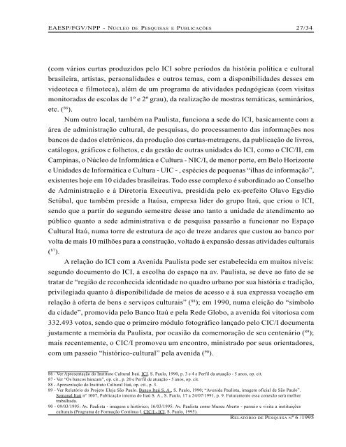 as atividades culturais no eixo da avenida paulista - GVpesquisa