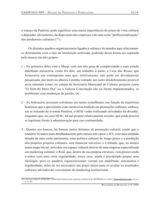 as atividades culturais no eixo da avenida paulista - GVpesquisa