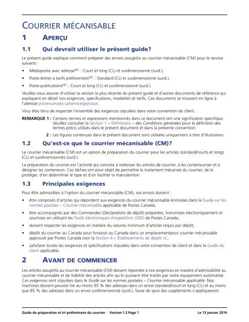 Guide de prÃ©paration et de tri prÃ©liminaire du courrier ... - Canada Post