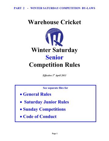 Warehouse Cricket Winter Saturday Senior Competition Rules