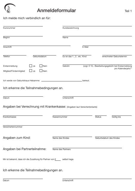 Anmeldung per Post/Fax - Geburtshaus Bonn