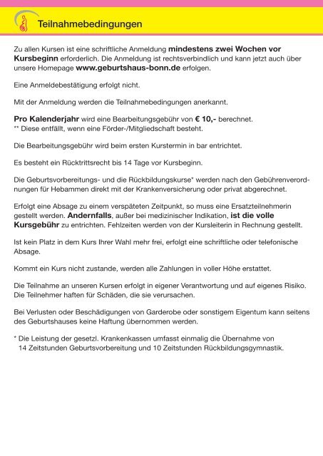 Anmeldung per Post/Fax - Geburtshaus Bonn