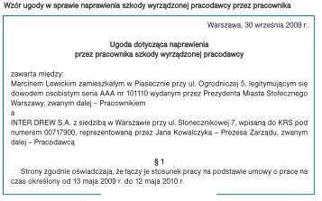 wzÃ³r umowy dotyczÄcej naprawienia szkody przez pracownika - Infor