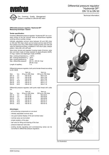 Differential Pressure Regulator A A A Hydromat Dpa A Aœ Dn 15