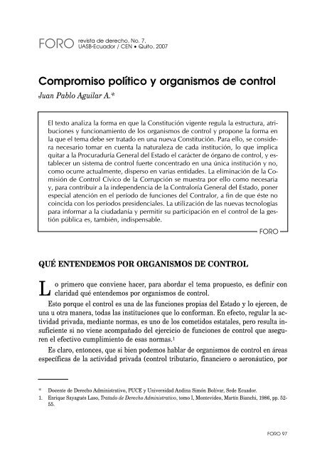 Compromiso político y organismos de control - Repositorio UASB ...