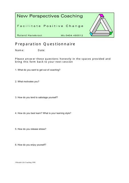 preparation questionnaire new perspectives business coaching new business questionnaire
