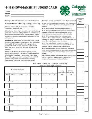 4-H SHOWMANSHIP JUDGES CARD - Colorado 4-H